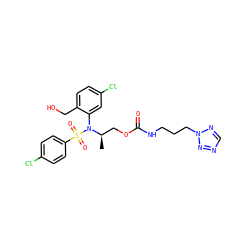 C[C@H](COC(=O)NCCCn1ncnn1)N(c1cc(Cl)ccc1CO)S(=O)(=O)c1ccc(Cl)cc1 ZINC000028976060