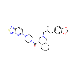C[C@H](Cc1ccc2c(c1)OCO2)CN1C[C@@H](C(=O)N2CCN(c3ccc4nsnc4n3)CC2)[C@H]2CCCC[C@H]2C1 ZINC000049780230