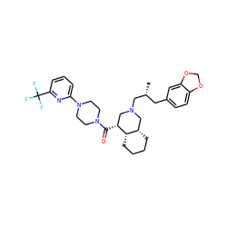 C[C@H](Cc1ccc2c(c1)OCO2)CN1C[C@@H](C(=O)N2CCN(c3cccc(C(F)(F)F)n3)CC2)[C@H]2CCCC[C@H]2C1 ZINC000049593090