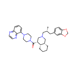 C[C@H](Cc1ccc2c(c1)OCO2)CN1C[C@@H](C(=O)N2CCN(c3cccc4nccnc34)CC2)[C@H]2CCCC[C@H]2C1 ZINC000049599932