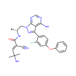 C[C@H](Cn1nc(-c2ccc(Oc3ccccc3)cc2F)c2c(N)ncnc21)NC(=O)/C(C#N)=C/C(C)(C)N ZINC000205482122