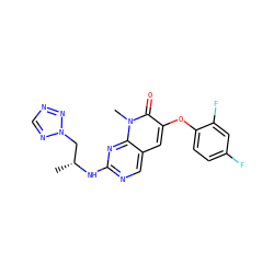 C[C@H](Cn1ncnn1)Nc1ncc2cc(Oc3ccc(F)cc3F)c(=O)n(C)c2n1 ZINC000058638683