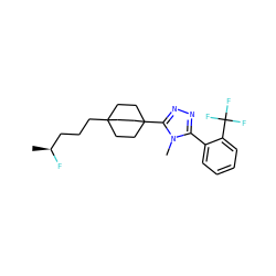 C[C@H](F)CCCC12CCC(c3nnc(-c4ccccc4C(F)(F)F)n3C)(CC1)CC2 ZINC000071316421