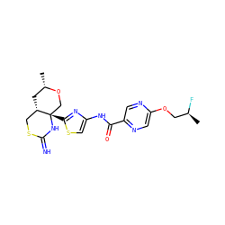 C[C@H](F)COc1cnc(C(=O)Nc2csc([C@]34CO[C@@H](C)C[C@H]3CSC(=N)N4)n2)cn1 ZINC001772647838