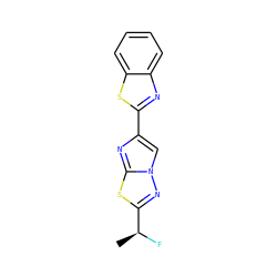 C[C@H](F)c1nn2cc(-c3nc4ccccc4s3)nc2s1 ZINC000205908644