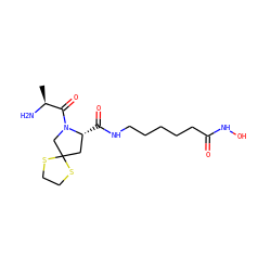 C[C@H](N)C(=O)N1CC2(C[C@H]1C(=O)NCCCCCC(=O)NO)SCCS2 ZINC000072105118