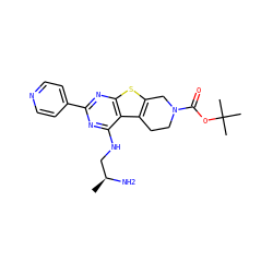 C[C@H](N)CNc1nc(-c2ccncc2)nc2sc3c(c12)CCN(C(=O)OC(C)(C)C)C3 ZINC000223675062