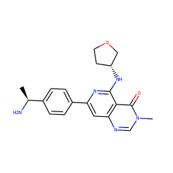 C[C@H](N)c1ccc(-c2cc3ncn(C)c(=O)c3c(N[C@@H]3CCOC3)n2)cc1 ZINC000143475723