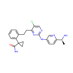 C[C@H](N)c1ccc(Nc2ncc(Cl)c(CCc3ccccc3C3(C(N)=O)CC3)n2)cn1 ZINC000211106746