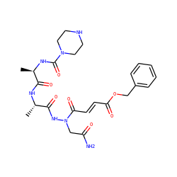 C[C@H](NC(=O)[C@@H](C)NC(=O)N1CCNCC1)C(=O)NN(CC(N)=O)C(=O)/C=C/C(=O)OCc1ccccc1 ZINC000049679372