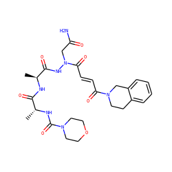 C[C@H](NC(=O)[C@@H](C)NC(=O)N1CCOCC1)C(=O)NN(CC(N)=O)C(=O)/C=C/C(=O)N1CCc2ccccc2C1 ZINC000049709855