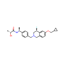 C[C@H](NC(=O)[C@@H](C)O)c1ccc(CN2Cc3ccc(OCC4CC4)cc3[C@H](F)C2)cc1 ZINC001772650126
