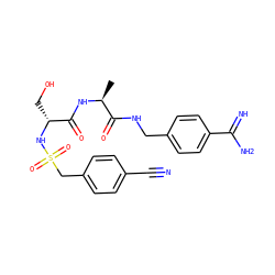 C[C@H](NC(=O)[C@@H](CO)NS(=O)(=O)Cc1ccc(C#N)cc1)C(=O)NCc1ccc(C(=N)N)cc1 ZINC000096168431