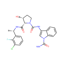 C[C@H](NC(=O)[C@@H]1[C@H](O)CCN1C(=O)Nc1cn(C(N)=O)c2ccccc12)c1cccc(Cl)c1F ZINC000148209937