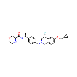 C[C@H](NC(=O)[C@@H]1COCCN1)c1ccc(CN2Cc3ccc(OCC4CC4)cc3[C@@H](F)C2)cc1 ZINC001772600538