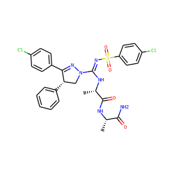 C[C@H](NC(=O)[C@H](C)N/C(=N\S(=O)(=O)c1ccc(Cl)cc1)N1C[C@H](c2ccccc2)C(c2ccc(Cl)cc2)=N1)C(N)=O ZINC000095573094
