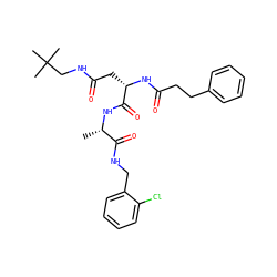 C[C@H](NC(=O)[C@H](CC(=O)NCC(C)(C)C)NC(=O)CCc1ccccc1)C(=O)NCc1ccccc1Cl ZINC000169326873