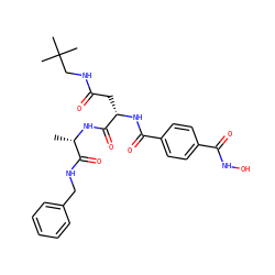 C[C@H](NC(=O)[C@H](CC(=O)NCC(C)(C)C)NC(=O)c1ccc(C(=O)NO)cc1)C(=O)NCc1ccccc1 ZINC001772572756