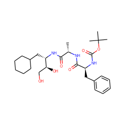 C[C@H](NC(=O)[C@H](Cc1ccccc1)NC(=O)OC(C)(C)C)C(=O)N[C@@H](CC1CCCCC1)[C@@H](O)CO ZINC000026376620