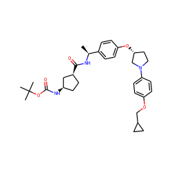 C[C@H](NC(=O)[C@H]1CC[C@@H](NC(=O)OC(C)(C)C)C1)c1ccc(O[C@@H]2CCN(c3ccc(OCC4CC4)cc3)C2)cc1 ZINC001772587329