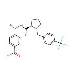 C[C@H](NC(=O)[C@H]1CCCN1Cc1ccc(C(F)(F)F)cc1)c1ccc(C(=O)O)cc1 ZINC000206266740