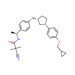 C[C@H](NC(=O)C(C)(C)C#N)c1ccc(O[C@@H]2CCN(c3ccc(OCC4CC4)cc3)C2)cc1 ZINC001772646811