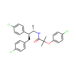 C[C@H](NC(=O)C(C)(C)Oc1ccc(Cl)cc1)[C@@H](Cc1ccc(Cl)cc1)c1ccc(Cl)cc1 ZINC000035079229