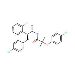 C[C@H](NC(=O)C(C)(C)Oc1ccc(Cl)cc1)[C@@H](Cc1ccc(Cl)cc1)c1ccccc1F ZINC000036294841