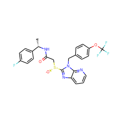 C[C@H](NC(=O)C[S@@+]([O-])c1nc2cccnc2n1Cc1ccc(OC(F)(F)F)cc1)c1ccc(F)cc1 ZINC001772579729