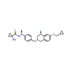 C[C@H](NC(=O)C1(N)CC1)c1ccc(CN2Cc3ccc(OCC4CC4)cc3[C@H](F)C2)cc1 ZINC001772597150
