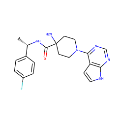 C[C@H](NC(=O)C1(N)CCN(c2ncnc3[nH]ccc23)CC1)c1ccc(F)cc1 ZINC000095582866