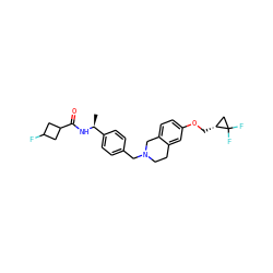 C[C@H](NC(=O)C1CC(F)C1)c1ccc(CN2CCc3cc(OC[C@@H]4CC4(F)F)ccc3C2)cc1 ZINC001772611421