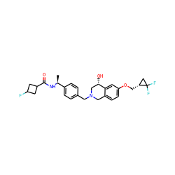 C[C@H](NC(=O)C1CC(F)C1)c1ccc(CN2Cc3ccc(OC[C@@H]4CC4(F)F)cc3[C@@H](O)C2)cc1 ZINC001772608347