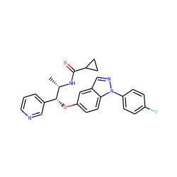 C[C@H](NC(=O)C1CC1)[C@H](Oc1ccc2c(cnn2-c2ccc(F)cc2)c1)c1cccnc1 ZINC001772642340