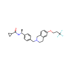 C[C@H](NC(=O)C1CC1)c1ccc(CN2CCc3cc(OCCC(F)(F)F)ccc3C2)cc1 ZINC001772613031
