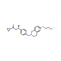 C[C@H](NC(=O)C1CC1)c1ccc(CN2CCc3cc(OCCCF)ccc3C2)cc1 ZINC001772616290