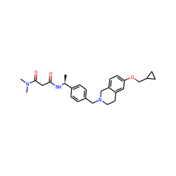 C[C@H](NC(=O)CC(=O)N(C)C)c1ccc(CN2CCc3cc(OCC4CC4)ccc3C2)cc1 ZINC001772637681