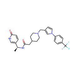 C[C@H](NC(=O)CC1CCN(Cc2ccn(-c3ccc(C(F)(F)F)cc3)c2)CC1)c1ccc(=O)[nH]c1 ZINC000043021916