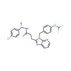 C[C@H](NC(=O)CCc1nc2cccnc2n1Cc1ccc(OC(F)F)cc1)c1ccc(Cl)cc1 ZINC001772584026