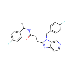 C[C@H](NC(=O)CCc1nc2ccncc2n1Cc1ccc(F)cc1)c1ccc(F)cc1 ZINC001772645366