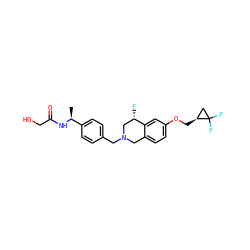C[C@H](NC(=O)CO)c1ccc(CN2Cc3ccc(OC[C@H]4CC4(F)F)cc3[C@@H](F)C2)cc1 ZINC001772646391