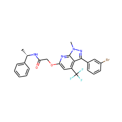 C[C@H](NC(=O)COc1cc(C(F)(F)F)c2c(-c3cccc(Br)c3)nn(C)c2n1)c1ccccc1 ZINC000117517284