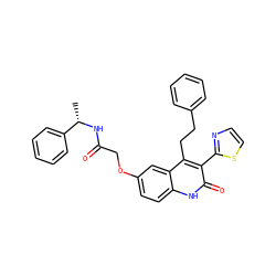C[C@H](NC(=O)COc1ccc2[nH]c(=O)c(-c3nccs3)c(CCc3ccccc3)c2c1)c1ccccc1 ZINC000064550042