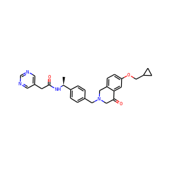 C[C@H](NC(=O)Cc1cncnc1)c1ccc(CN2CC(=O)c3cc(OCC4CC4)ccc3C2)cc1 ZINC001772608504