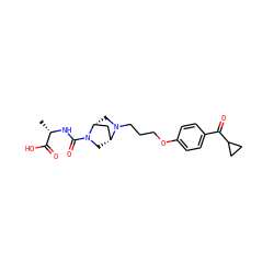 C[C@H](NC(=O)N1C[C@@H]2C[C@H]1CN2CCCOc1ccc(C(=O)C2CC2)cc1)C(=O)O ZINC000026829249