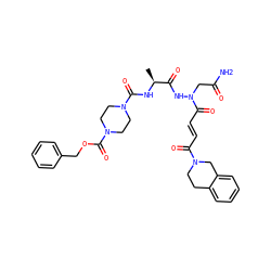 C[C@H](NC(=O)N1CCN(C(=O)OCc2ccccc2)CC1)C(=O)NN(CC(N)=O)C(=O)/C=C/C(=O)N1CCc2ccccc2C1 ZINC000049695513