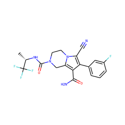 C[C@H](NC(=O)N1CCn2c(C#N)c(-c3cccc(F)c3)c(C(N)=O)c2C1)C(F)(F)F ZINC000223358378