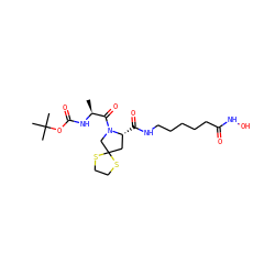 C[C@H](NC(=O)OC(C)(C)C)C(=O)N1CC2(C[C@H]1C(=O)NCCCCCC(=O)NO)SCCS2 ZINC000072126964