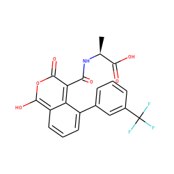 C[C@H](NC(=O)c1c(=O)oc(O)c2cccc(-c3cccc(C(F)(F)F)c3)c12)C(=O)O ZINC000166111633