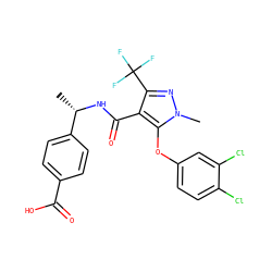 C[C@H](NC(=O)c1c(C(F)(F)F)nn(C)c1Oc1ccc(Cl)c(Cl)c1)c1ccc(C(=O)O)cc1 ZINC000169701304